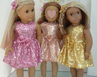 Sequin Party Dress for 18 Inch Dolls: Handmade 18 inch doll clothes to fit American Girl Our Generation ( 3 colours)