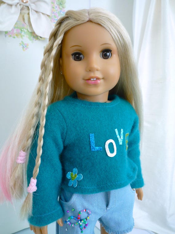 GREEN CASHMERE JUMPER - Handmade 18 Inch Doll Clothes
