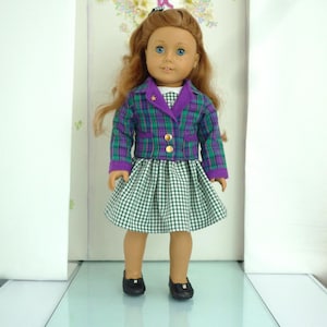 Doll School Uniform: Check Blazer, Gingham Dress, Bow Clip - Handmade18 Inch Dolls Clothes image 1