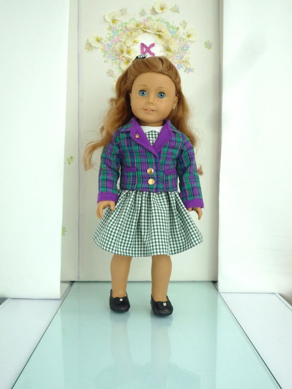 Doll School Uniform: Check Blazer, Gingham Dress, Bow Clip -  Handmade18 Inch Dolls Clothes