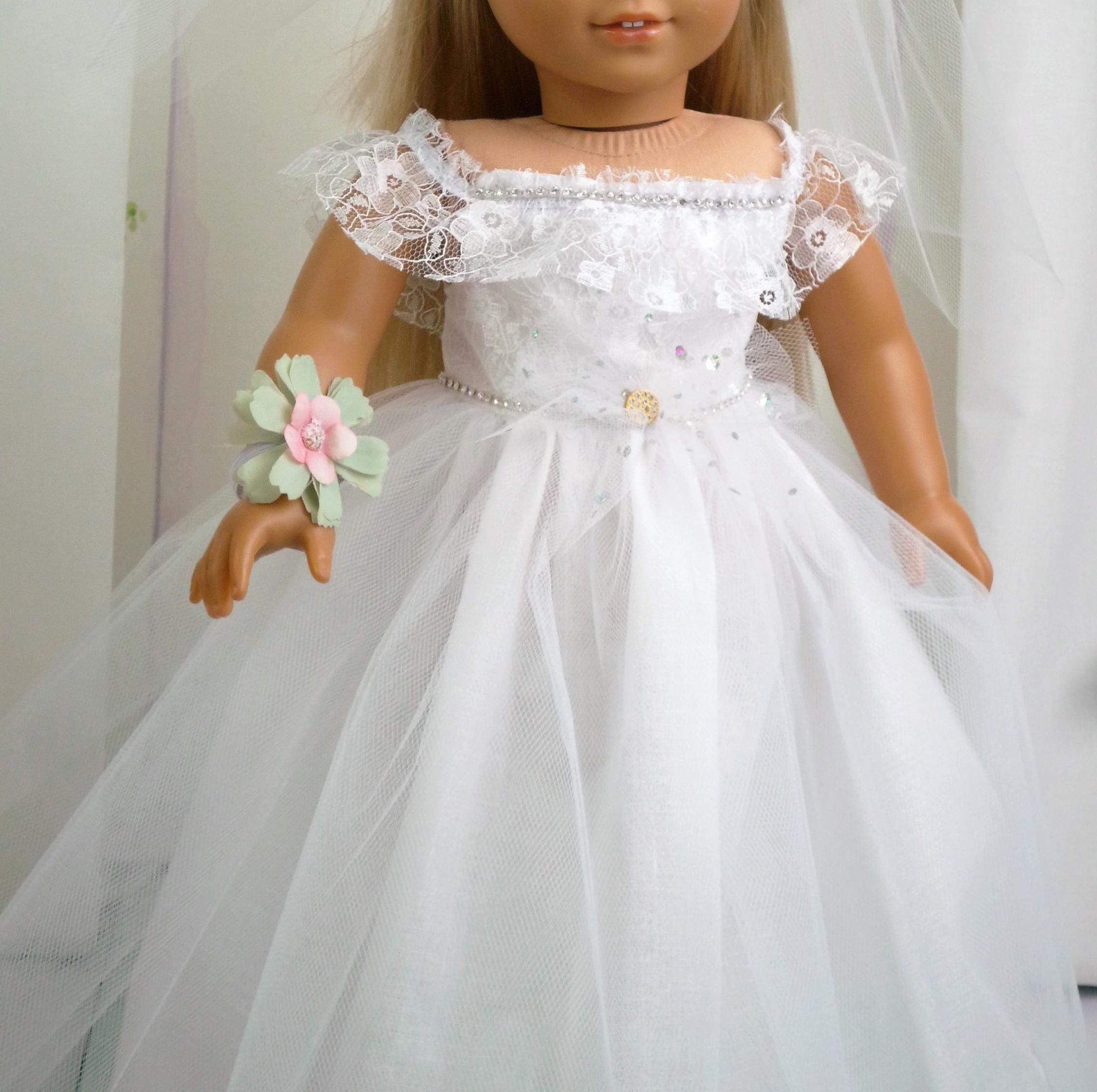 WEDDING DRESS OUTFIT Handmade Doll Clothes for 18 Inch Dolls Our Generation American Doll White Lace Tulle Wedding Dress Veil Corsage Etsy UK