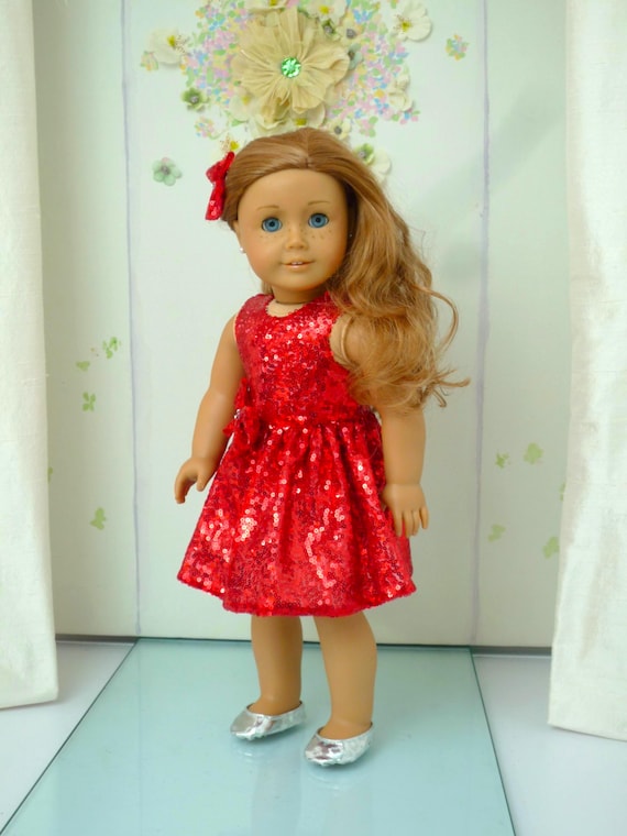 RED SEQUIN DRESS - Handmade 18 inch doll clothes - Dress and bow hair clip RED SEQUIN DRESS - Handmade 18 inch doll clothes - Dress and bow hair clip
