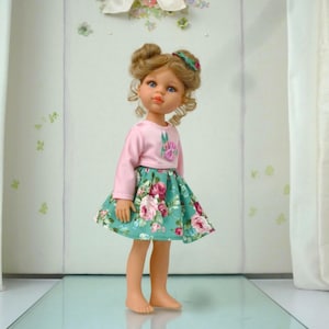CONJUNTO DE MUÑECA CONEJITA - Hecho a mano para muñecas Paola Reina de 32 cm - Falda - Top - Lazo para el pelo