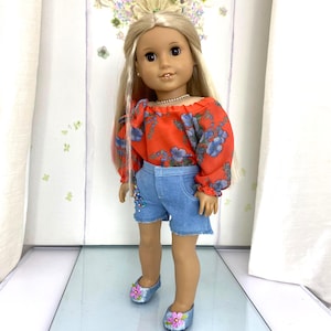 Denim Shorts Outfit: Sequin Crop Top & Bracelet - 18 Inch Doll Clothes