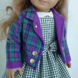 Doll School Uniform: Check Blazer, Gingham Dress, Bow Clip - Handmade18 Inch Dolls Clothes image 6