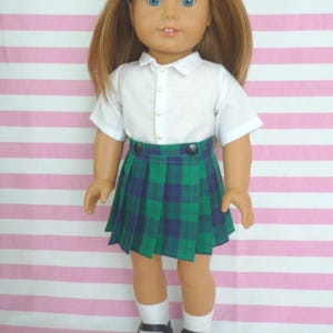 School Uniform Check Skirt Kilt Blouse  handmade to fit American Girl Our Generation similar size 18 Inch Doll