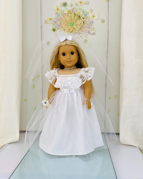 Lace & Tulle Doll Wedding Dress Outfit - Handmade 18 Inch Dolls Clothes to fit American Girl Our Generation