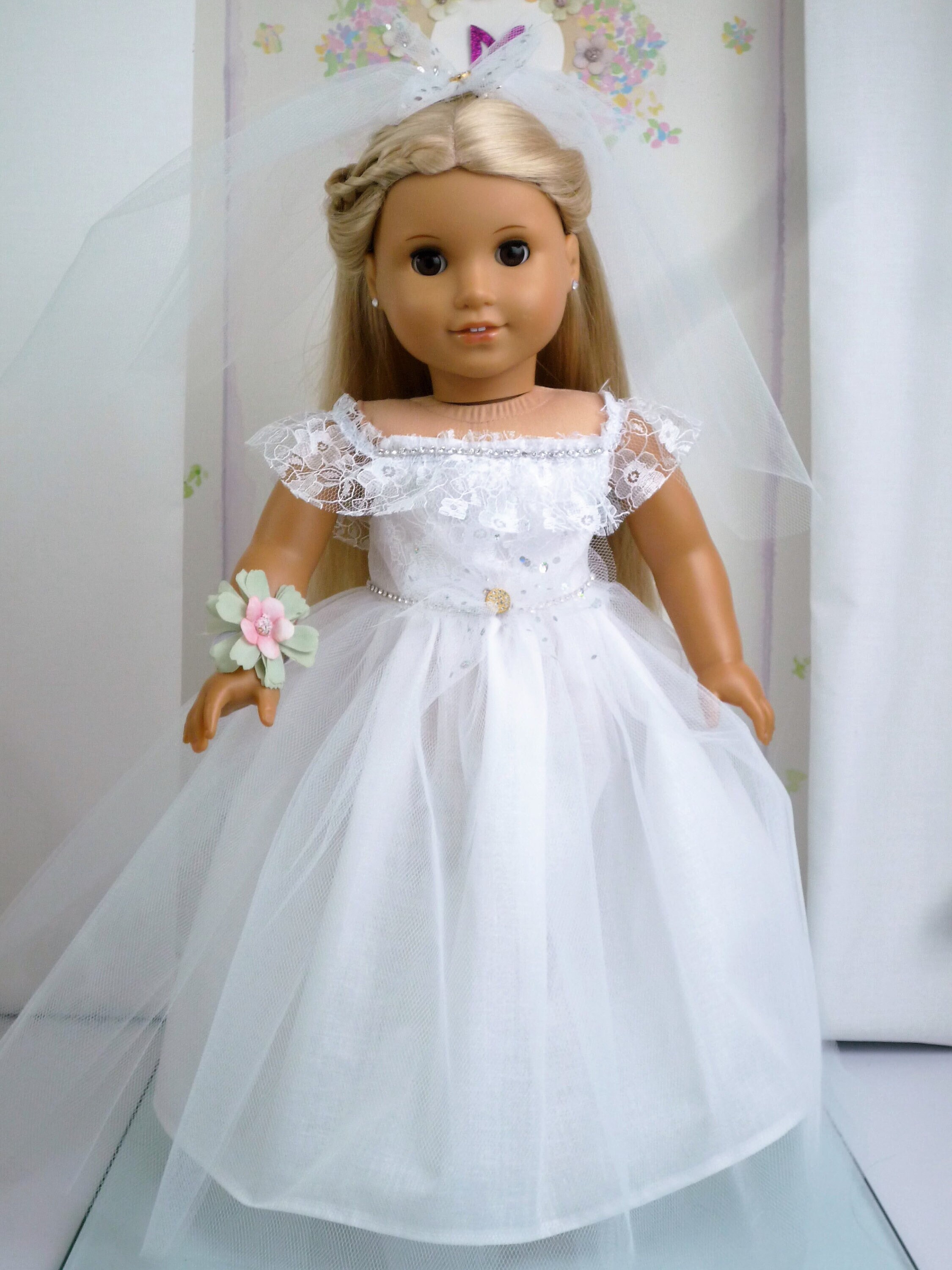 White Lace and Tulle Wedding Dress Veil and Flower Corsage - Etsy Australia