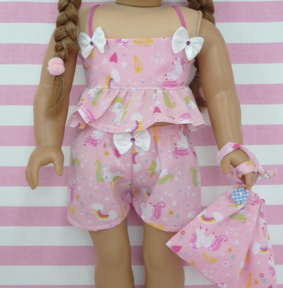 UNICORN SLEEPOVER OUTFIT Handmade Doll Clothes for 18 Inch Dolls Dressing Gown Pink Unicorn Pajamas Hairband Washbag Etsy UK