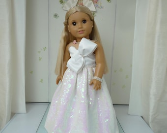 Sequin Doll Long Dress & Bow: Handmade 18 Inch Doll Clothes to fit American Girl Our Generation
