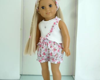 Handmade Floral Shorts Outfit: 18 Inch Doll Clothes, Frill Top matching shorts