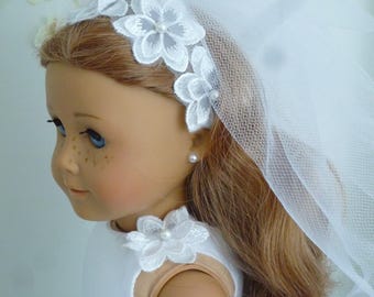 Communion Doll Dress - White Satin, Veil & Cross Necklace - Handmade 18 Inch Doll Clothes