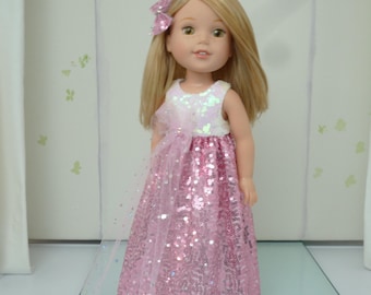 Vestido navideño de lentejuelas para muñecas - Ropa hecha a mano para muñecas de 37 cm (14,5 pulgadas) compatibles con Wellie Wishers y Glitter Girls