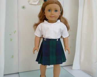School Uniform Tartan Kilt Blouse  -Handmade 18 inch doll clothes