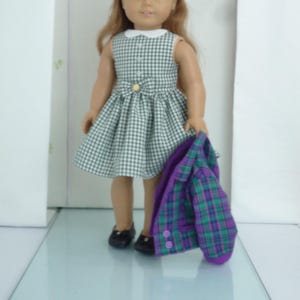 Doll School Uniform: Check Blazer, Gingham Dress, Bow Clip - Handmade18 Inch Dolls Clothes image 8