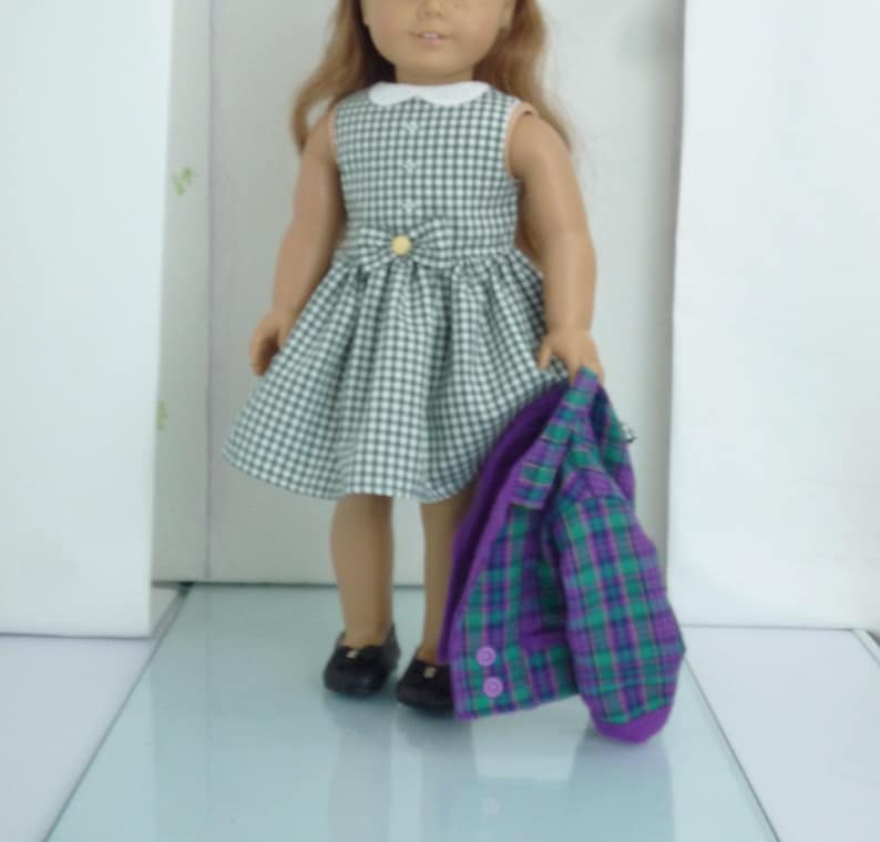 Doll School Uniform: Check Blazer, Gingham Dress, Bow Clip - Handmade18 Inch Dolls Clothes image 8