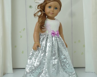 Sequin Doll Long Dress & Bow: Handmade 18 Inch Doll Clothes to fit American Girl Our Generation