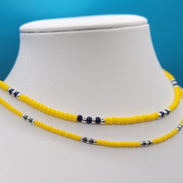 Black and yellow beaded necklace, yellow and black bead necklace