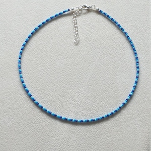 Blue beaded necklace, handmade mixed blue bead choker