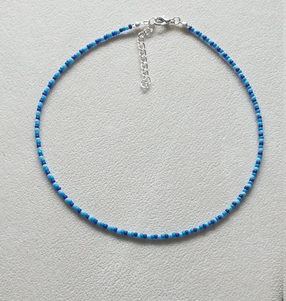 Blue beaded choker sale