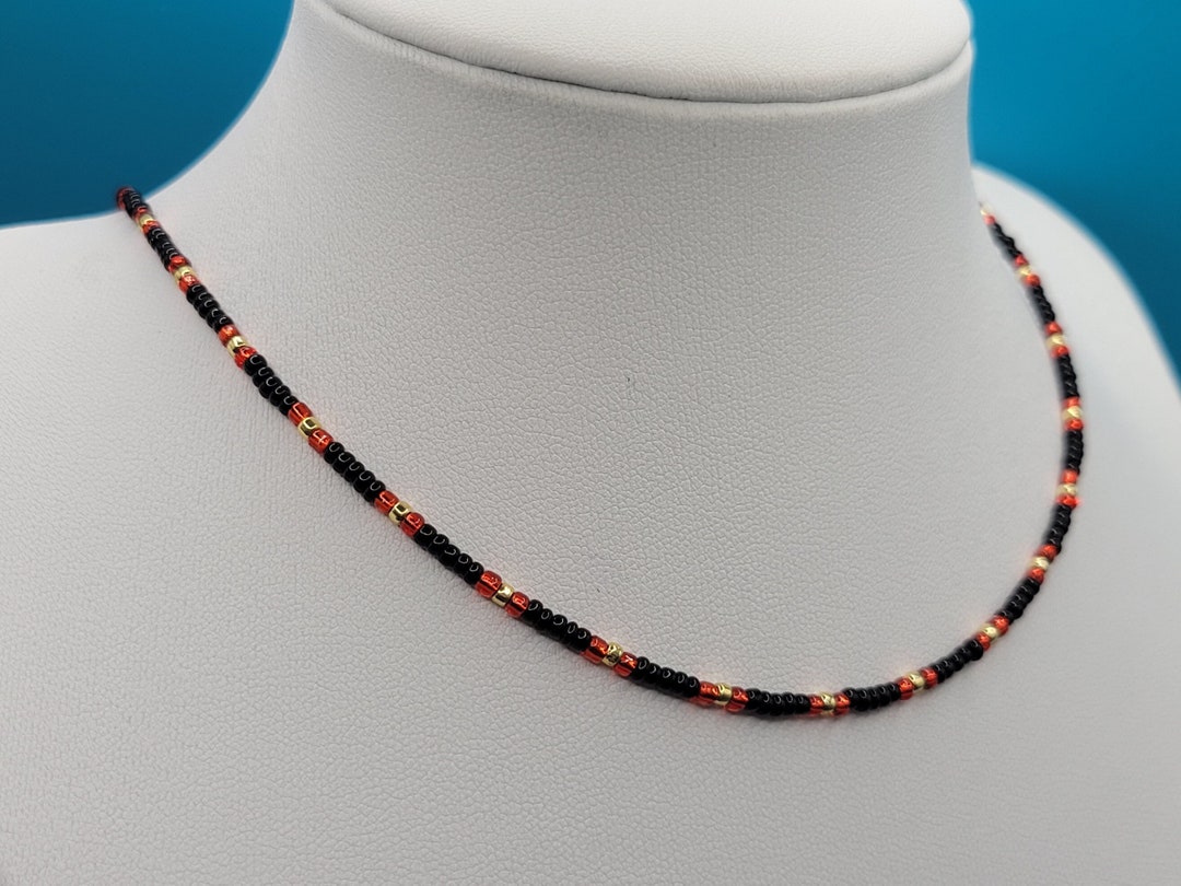 Black Beaded Necklace Red and Black Bead Necklace Black and Etsy