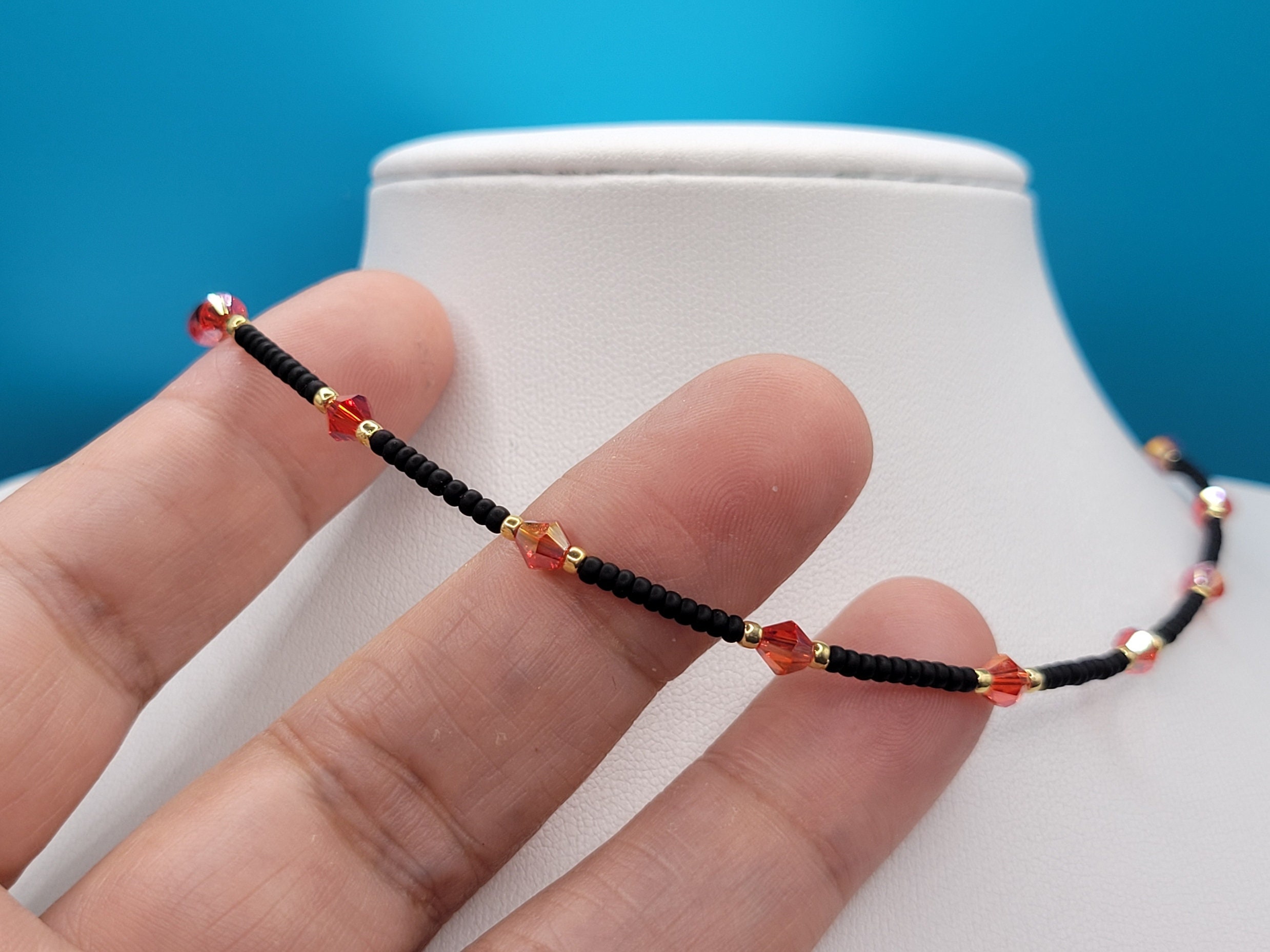 Black and Gold Bead Necklace Set Red and Black Beaded Etsy