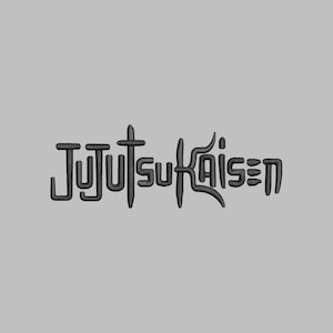 May include: Embroidered text reading "Jujutsu Kaisen" in a stylized, dark gray font. The letters have a textured, three-dimensional appearance against a light gray background. The design is centered and the font is unique.