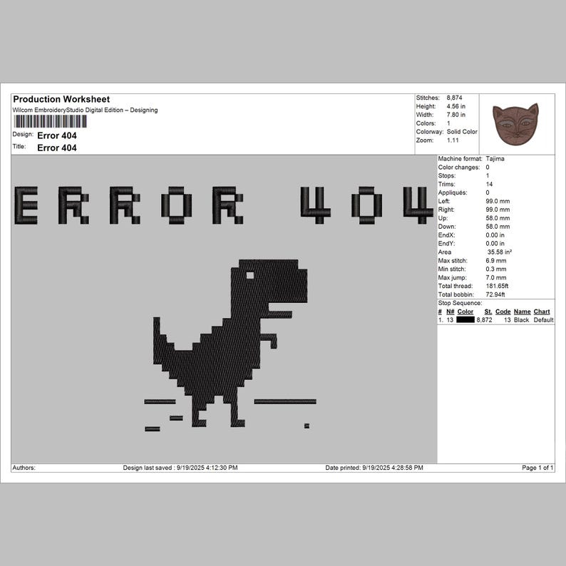 Error 404 Embroidery File, Instant Download, Multiple Machine Formats ...