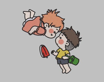 Ponyo and Sosuke Embroidery File, Instant Download, Multiple Machine Formats, Anime Movie Embroidery