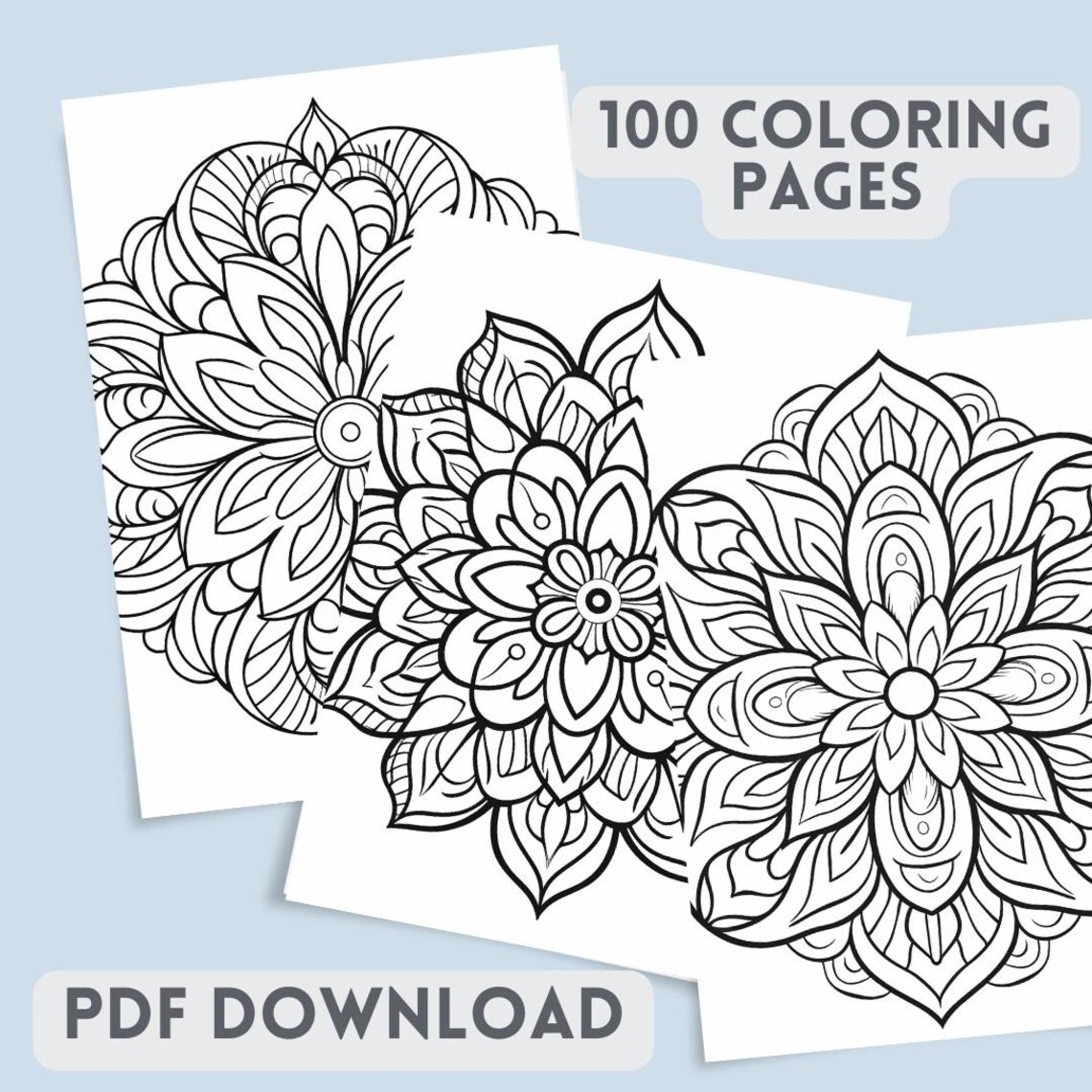 100 Mandala Coloring Pages for Adults – Printable PDF for Stress Relief ...