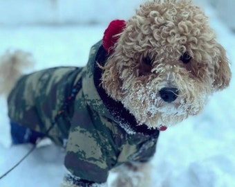 Camouflage Fleece Raincoat for Dogs-Camouflage Parka Dog Coat