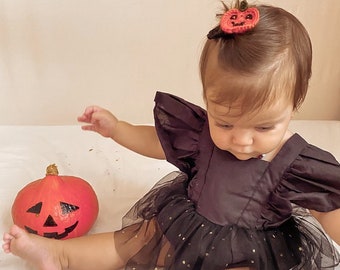 Black Halloween Baby Romper, Newborn or Birthday gift, Black First Birthday Costume, Spooky Baby Clothes, Playsuit, Baby Jumpsuita
