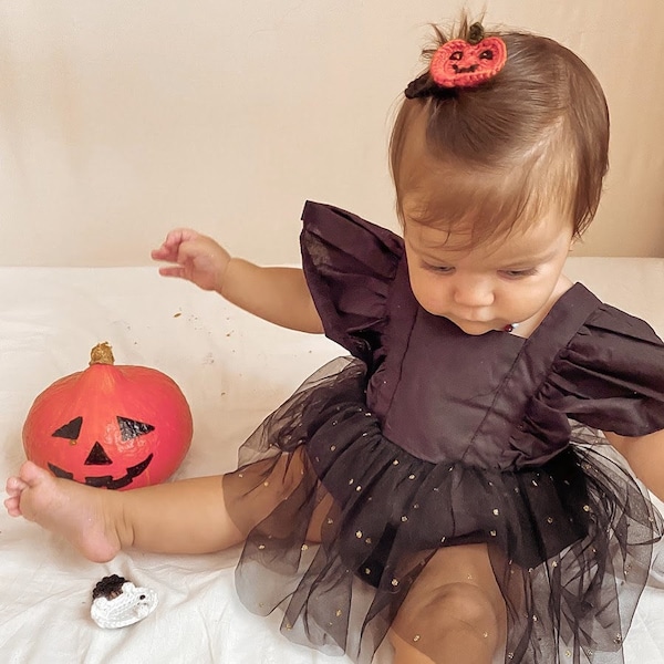 Black Halloween Baby Romper, Newborn or Birthday gift, Black First Birthday Costume, Spooky Baby Clothes, Playsuit, Baby Jumpsuita