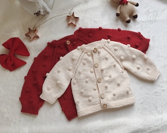 Organic Cotton Knit Baby Cardigan, Organic Baby Knit Cardigan, Handmade Baby Cardigan