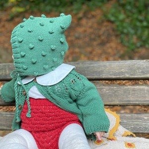 Organic Cotton Knit Baby Bonnet, Newborn St. Patrick's Day Clothes. Organic Baby Knit Pixie Hat image 2