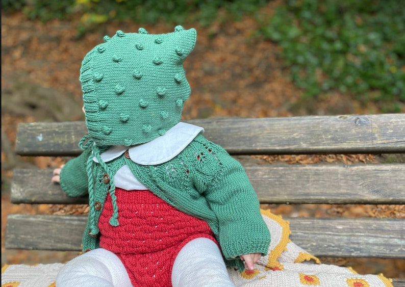 Organic Cotton Knit Baby Bonnet, Newborn St. Patrick's Day Clothes. Organic Baby Knit Pixie Hat image 2