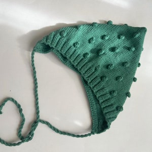 Organic Cotton Knit Baby Bonnet, Newborn St. Patrick's Day Clothes. Organic Baby Knit Pixie Hat image 3