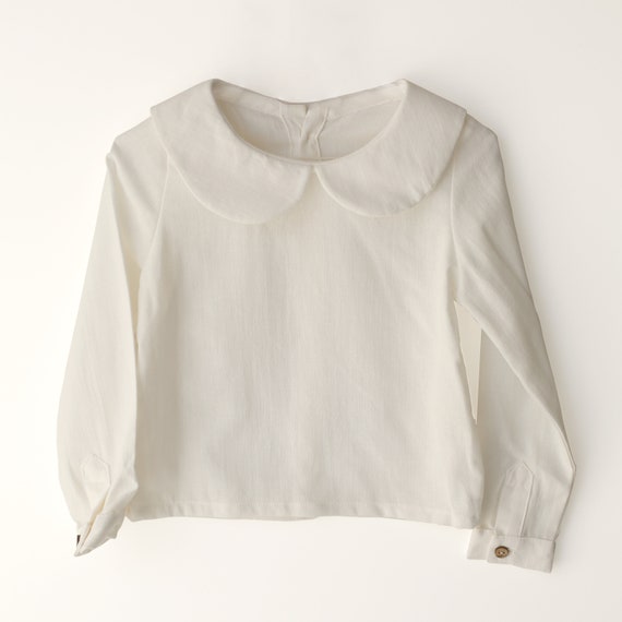 Camisa de bebé marfil, camisa de bebé de cuello redondo, camisa de