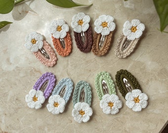 Colorful Daisy Crochet Hair Bow Clip,  Soft Color Baby Crochet Hair Clip, Birthday Gift for baby girl