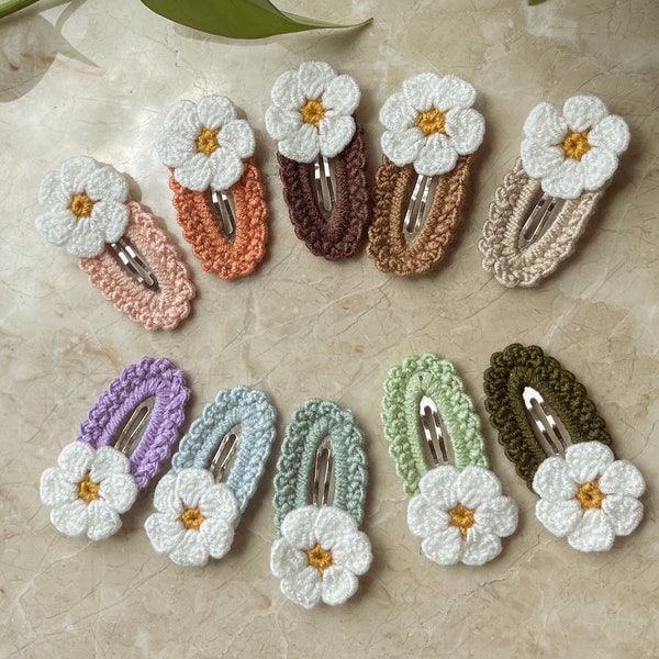 Colorful Daisy Crochet Hair Bow Clip,  Soft Color Baby Crochet Hair Clip, Birthday Gift for baby girl