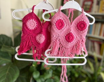 Pink Boho Floral Fringe Top - Cotton Baby pink Sunflower Pattern Crop Top - Boho Kids Wear