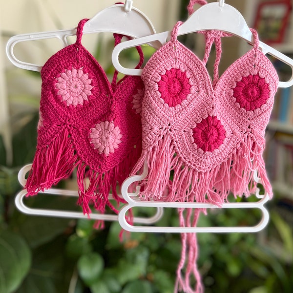 Pink Boho Floral Fringe Top - Cotton Baby pink Sunflower Pattern Crop Top - Boho Kids Wear