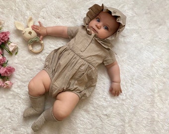 Beige Baby Romper, Beige Baby Romper, Birthday Costume, Baby Playsuit, Beige Baby Jumpsuit