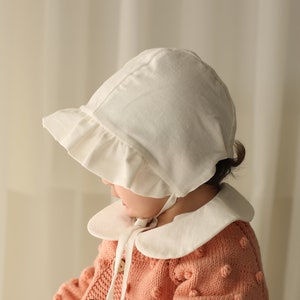 White Baby Sunbonnet, Cotton Linen Sunbonnet, Baby Sunbonnet, Cotton Ecru Sunbonnet, Baby hat image 3