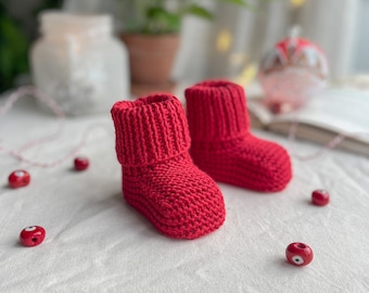 Organic Cotton Baby Knit Socks , Red Christmas Organic Baby Shoes