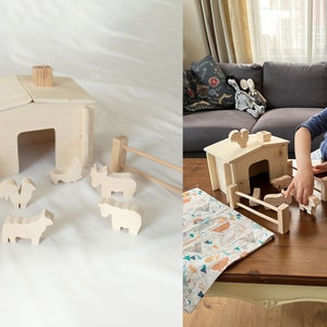 Montessori Wooden Farm / Barn Toy, Wooden Farm Animals and Barn Set