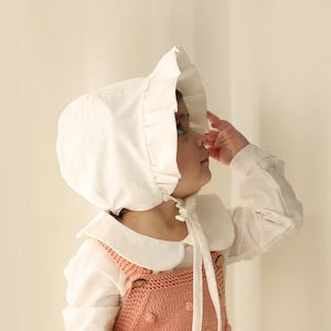 White Baby Sunbonnet, Cotton Linen Sunbonnet, Baby Sunbonnet, Cotton Ecru Sunbonnet, Baby hat image 1