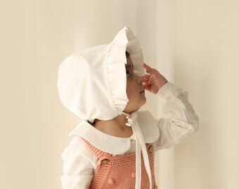 Weißes Baby Sunbonnet, Baumwolle - Leinen Sunbonnet, Baby Sunbonnet, Baumwolle Ecru Sunbonnet, Babymütze