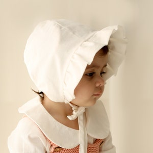 White Baby Sunbonnet, Cotton Linen Sunbonnet, Baby Sunbonnet, Cotton Ecru Sunbonnet, Baby hat image 2