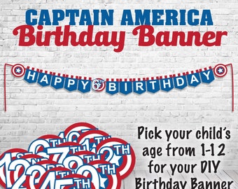 Captain America 1st to 12th Birthday Banner Digital File PDF